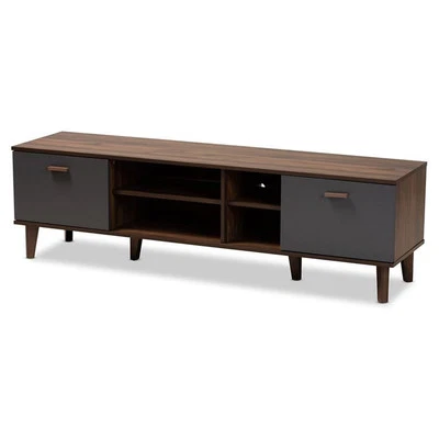 Baxton Studio Moina Two-Tone Wood TV Stand in Walnut and Gray - Image 1 of 4
