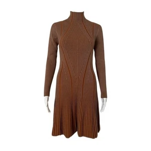 French Connection Mari Rippstrick Langarm gerippt Fit Flare Mock Neck Kleid - S - Bild 1 von 11