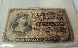 1863 U S A 10 CENTS FRACTIONAL NOTE AMERICAN BANK NOTE CO. NY Tears in Paper - Picture 1 of 5