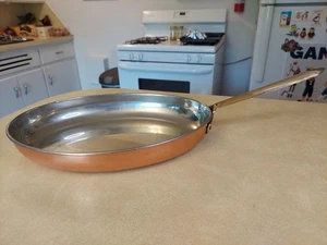 Vintage Copral Portugal Oval Copper Fish Saute Pan with Brass Handle - Picture 1 of 15