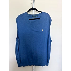 Polo Ralph Lauren Men’s Pima Cotton Sweater Vest Blue w/ Yellow Pony Sz 3XB - Picture 1 of 6