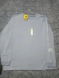 Carhartt Women's XL Loose Fit Crew Long Sleeve Logo Light Blue T Shirt - Picture 1 of 6