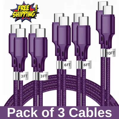 Type C to Type C Cable PD 60W Fast Charger Braided Long USB Lead LED For Samsung - Image 1 of 4