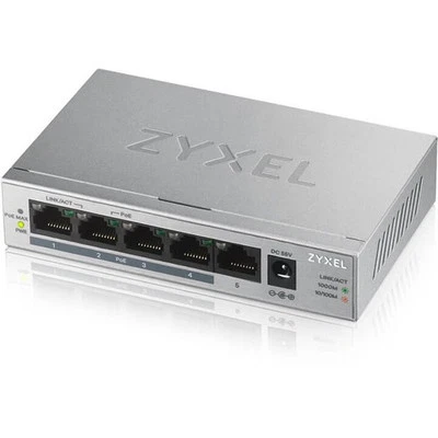 Zyxel 5 Port Gigabit Ethernet Unmanaged POE+ Switch | 4 x PoE+ @ 60W | Plug And - Image 1 of 4