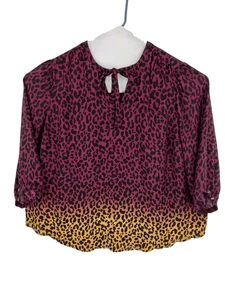 Torrid Woman Purple Yellow Pullover Blouse Size 3=3X=22- 24 Neck Tie 3/4 Sleeves - Picture 1 of 7