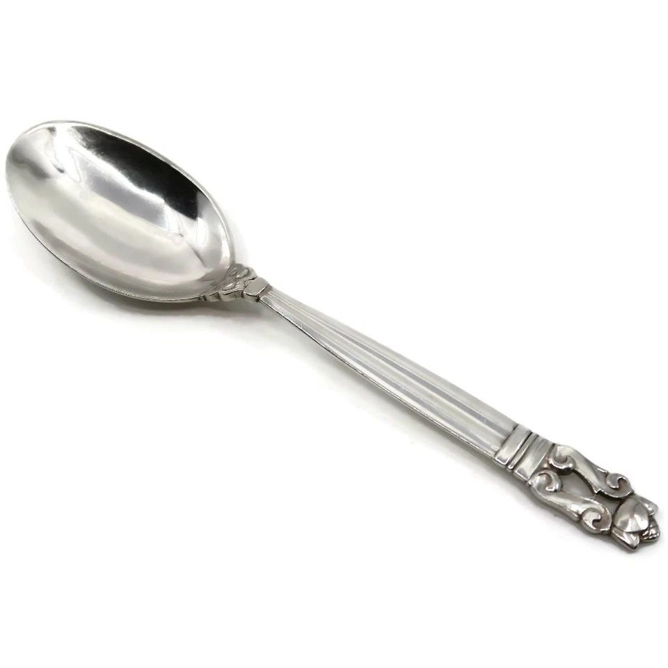 Georg Jensen, Dinamarca 830 plata bellota, cuchara para servir compota sólida, 6 5/8" Foto 1 de 3