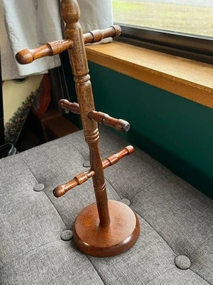 Soporte para taza de café vintage de madera de 6 clavijas soporte para árbol de 14 1/2" de alto Foto 1 de 4