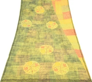 Sushila Vintage Yellow Saree 100% Pure Georgette Silk Printed Sari Craft Fabric - Picture 1 of 9