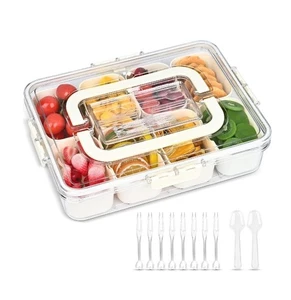 Divided Serving Tray with Lid 8 Compartments Portable Snack Organizer - Picture 1 of 3