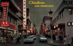 Chinatown at Night Neon Lights San Francisco CA Vintage Postcard - Picture 1 of 2