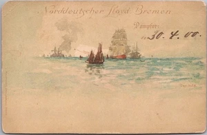 Vintage 1900 NORDDEUTSCHER LLOYD BREMEN German Ship Postcard / Sailing Ships - Picture 1 of 2