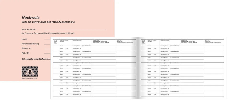 RNK Verlag Nachweisheft für rote Kennzeichen DIN A5 quer - Bild 1 von 1
