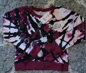 Girls justice crew sweatshirt size 10 new burgundy tye dye logo - Picture 1 of 2