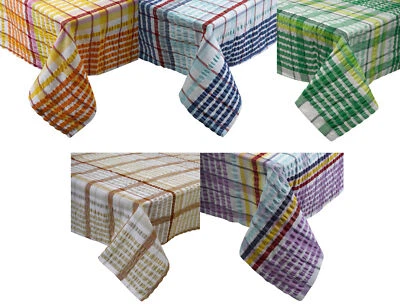 Traditional Bright Seersucker Table Cloth 100% Cotton Checked Dining Room Linen - Image 1 of 4