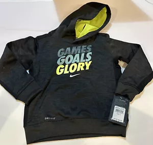 NIKE Little Boy's Sweatshirt Boys Logo Hoody Size 4 New B587 Black Long Sleeve - Picture 1 of 5