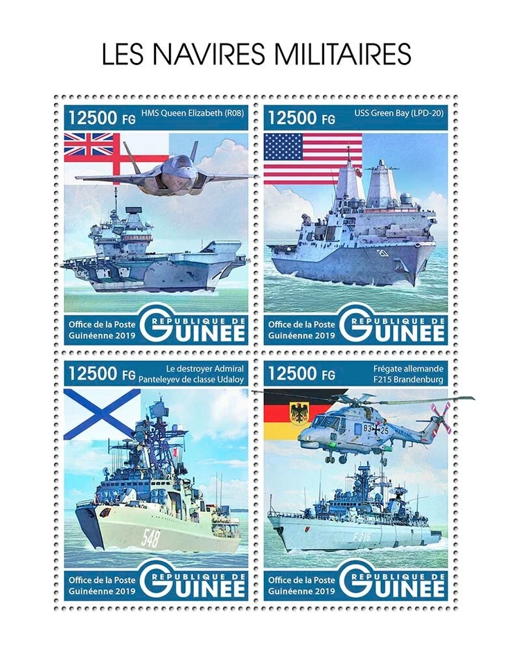 Estampillas de barcos militares MNH 2019 Guinea M/S Foto 1 de 1