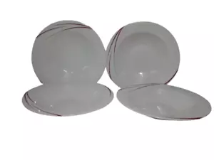 Arcoroc Domitille Soup Pasta Bowls, 9" France, White Glass, Set of 4, Red Stripe - Picture 1 of 9