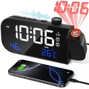 Projection Alarm Clock Weather Station Thermometer Temperature Humidity Monitor - Picture 1 of 8