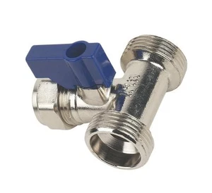 Washing Machine Tee Valve Chrome Plated 15mm x 3/4" - Picture 1 of 4