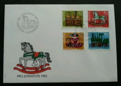 [SJ] Switzerland Old Times Toys 1983 Horse Doll Train Childhood Past Child (FDC) - Image 1 of 4