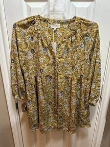 Melloday Floral 3/4 Sleeve Baby Doll Top Size Large Yellow NWT - Picture 1 of 13
