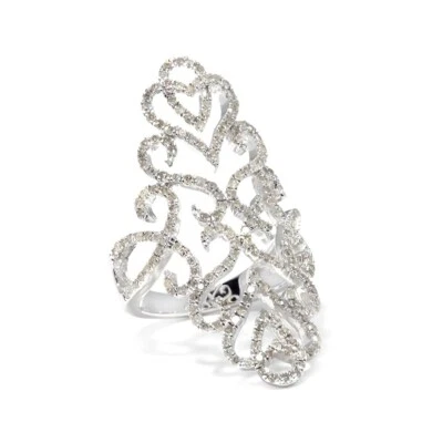 Ladies 1ctw Real White Diamond Filigree Knuckle Ring Sterling Silver Size 7, HSN - Image 1 of 4