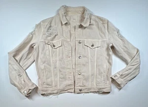Chaqueta de Jean American Eagle Distressed Para Mujer Talla Mediana Algodón Bolsillos Botón - Imagen 1 de 6