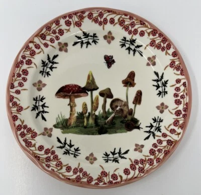 NATHALIE LETE FOR ANTHROPOLOGIE NEW Nathalie Lete Anthropologie Mushrooms Butterfly Flowers 8.25” Dessert Plate