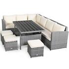 Costway Patio Conversation Sectional Seating Set Modern Removable Cushions White