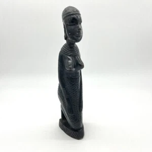 Scultura arte tribale figura femminile in legno di ebano intagliato a mano africana vintage - Foto 1 di 9