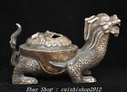 9" Old Chinese Dynasty Silver Dragon Turtle Beast Head Incense Burner Censer