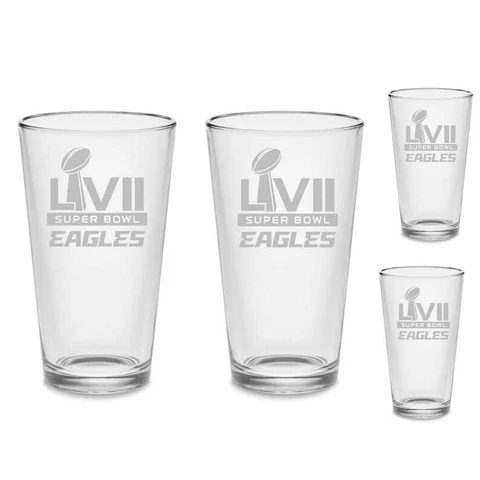 SET - Philadelphia Eagles Super Bowl 57 2023 Pint Beer Glasses Etched Drinkware Cover