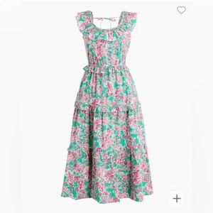 J. Crew Midi Dress 18 Plus Pink Teal Green Floral Ruffle Layered Cotton Tiered - Picture 1 of 17