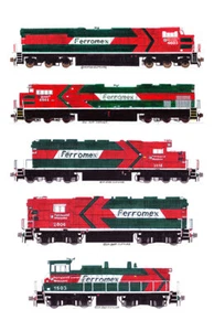 Locomotoras Ferromex rojas y verdes 5 pegatinas individuales Andy Fletcher - Imagen 1 de 1
