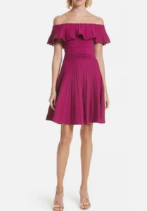 Ted Baker Fuchsia Purple Off The Shoulder Dilpree Knit Mini Dress, Size 4 / L - Picture 1 of 8