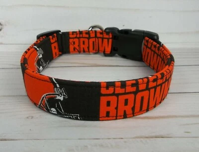 HANDMADE Cleveland BROWNS NFL Terri's Dog Collar custom made adjustable orange brown