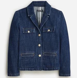 J Crew Size 2 Blue Resin-Wash Gold Button Up Long Sleeve Pockets Denim Jacket - Picture 1 of 5