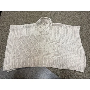 Carraig Donn Ireland Merino Wool Cream Tan Cable Knit Sweater Poncho Cape - Picture 1 of 13