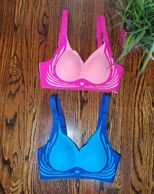 Conjunto de sujetador inalámbrico Push Up Gather sexy cómodo rosa y azul talla XL para mujer nuevo sin etiquetas Foto 1 de 4