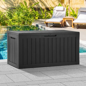 80 Gallon Waterproof Resin Deck Box For Outdoor Storage Lockable Black - Picture 1 of 11