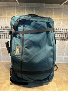 RAR! Vintage LL Bean Lederbesatz Nylon Rucksack Seesack Grün - Bild 1 von 11