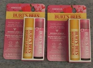 (2) Burt's Bees Lip Balm Multipack 2 Pk Beeswax Lip Balm & Hibiscus Tinted - Picture 1 of 2