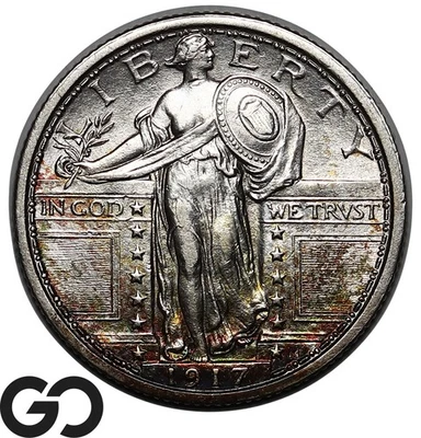 1917 Standing Liberty Quarter Type 1, Full Head, Choice AU++ FH, Nice Color - Image 1 of 3