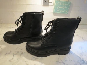 Universal thread women's black military ankle combat boots chunky heel 7.5 Goth - Picture 1 of 6