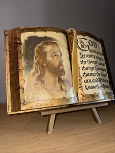 W E Sallman Serenity Prayer Jesus Gold Tone Decoupaged Book Religious Art Decor - Bild 1 von 7