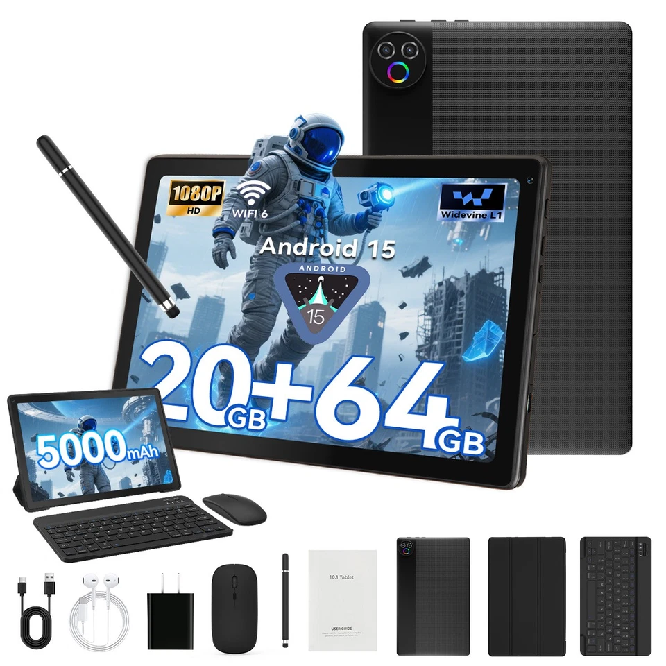 Android 15 Tablet 10 Inch 20GB+64GB (1TB TF) IPS WiFi 5000mAh 6-Core 2025 NEW - Image 1 of 4
