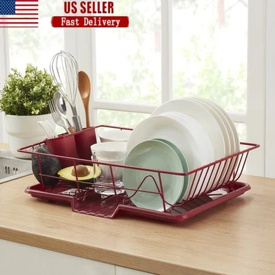 Escurridor de platos Estante de acero Carrito Bandeja impermeable Organizador de cocina Compacto Borgoña Foto 1 de 4