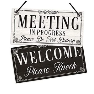 Meeting in Progress Door Hanger Sign, Please Knock Sign for Office, Business, - Picture 1 of 7
