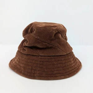 Vintage Y2K 90s Chocolate Brown Bucket Hat Textured Corduroy Velvet Suede Style - Picture 1 of 6
