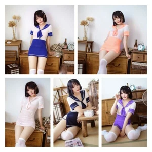 Mujeres Vestido de Marinero Mini Transparente Ver a través Mangas Cortas Ranura Lateral Sexy Erótico - Imagen 1 de 17